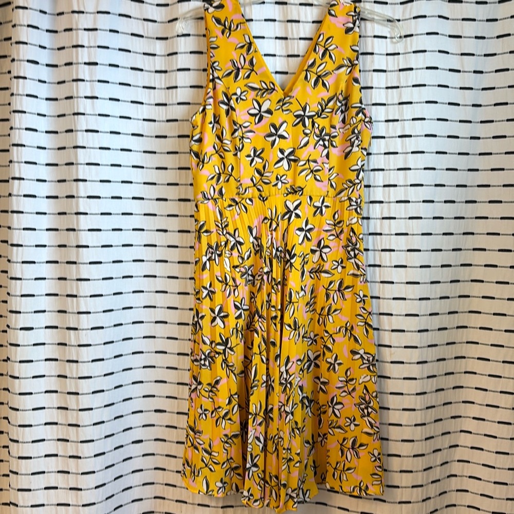 Banana Republic Floral Print Yellow Pleat Dress 2